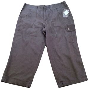 Envision Studio Linen Blend Crop Straight Leg Mid-Rise Pants Size 12 Gray Blue